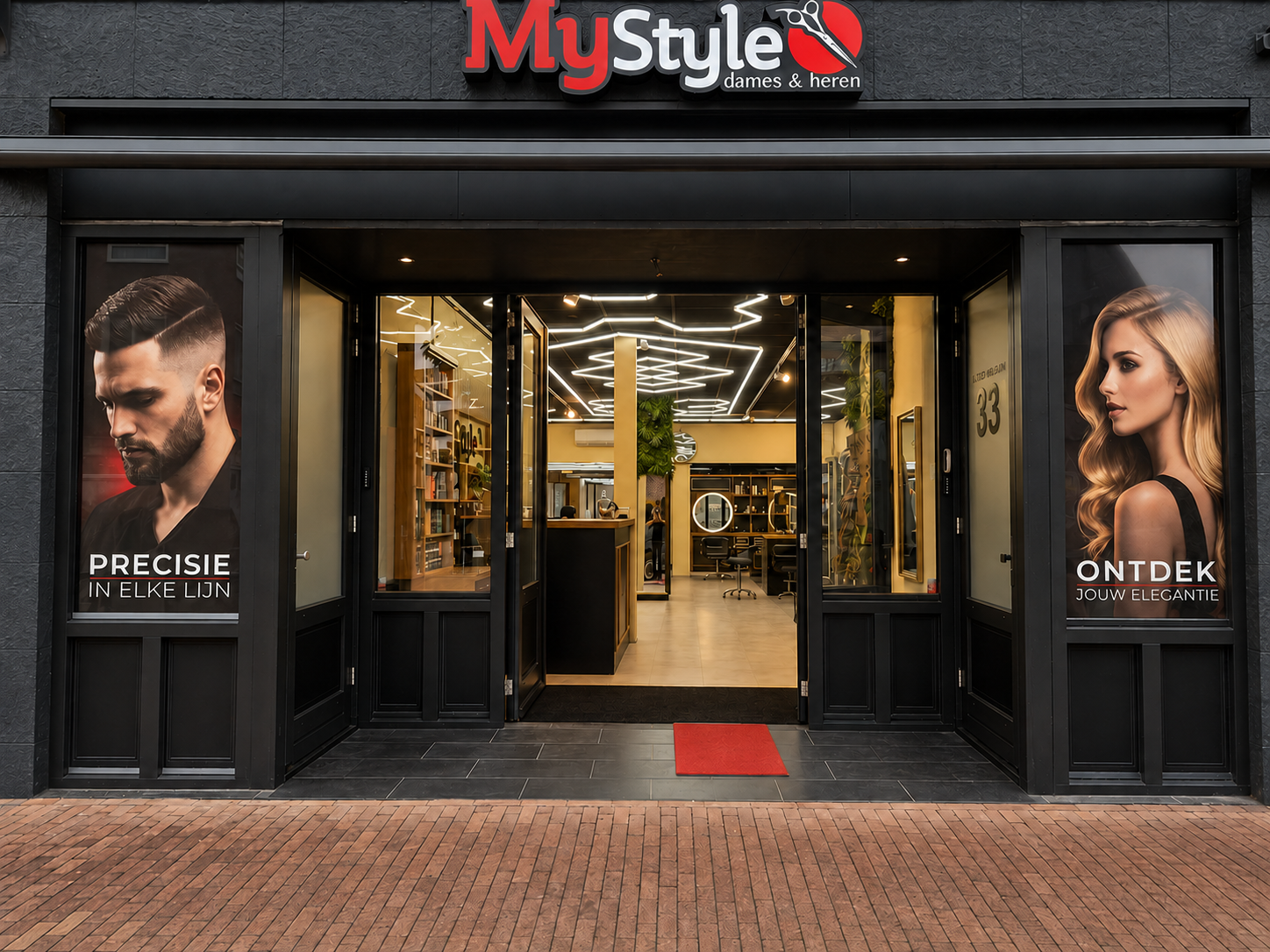 Voorgevel en ingang van Kapsalon My Style aan Marktstraat 33 in Zevenaar